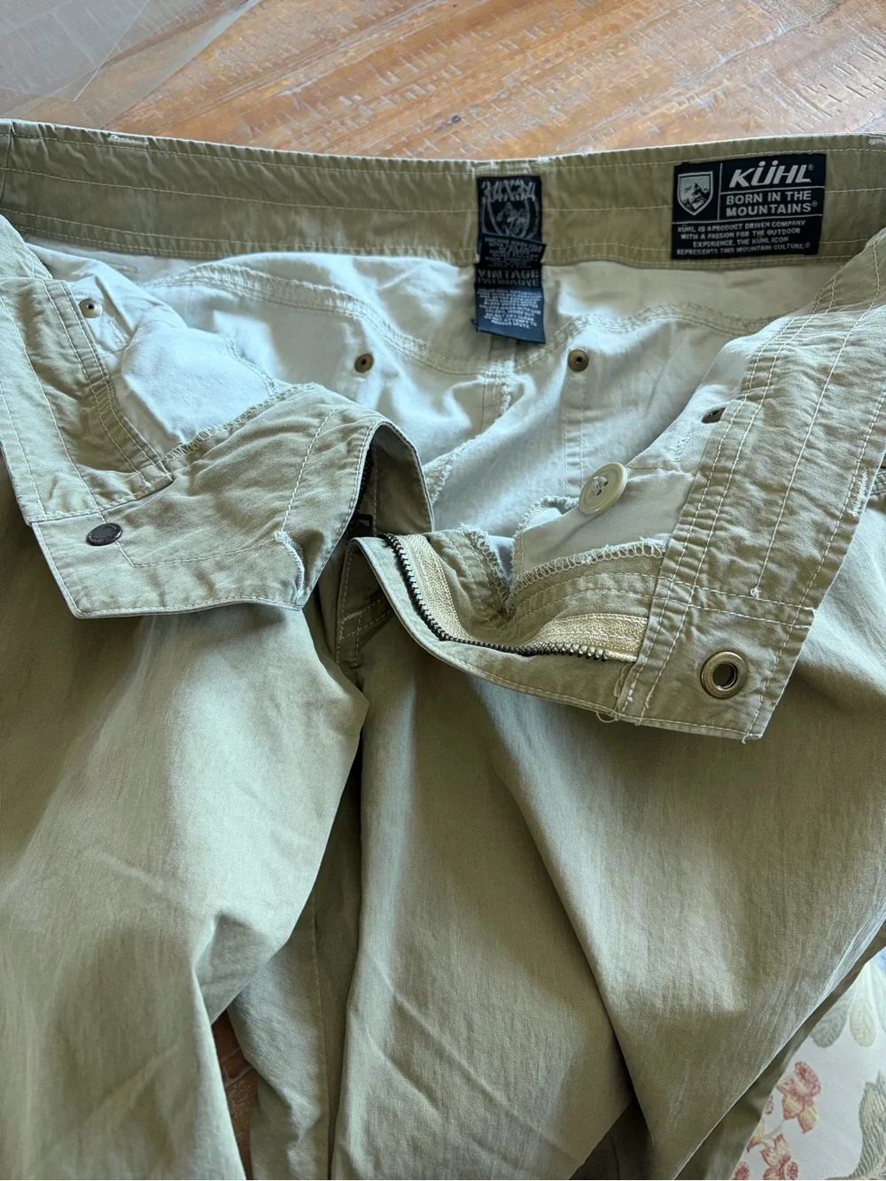 Kuhl Revolvr Pants Mens 34x34 Tan Hiking Outdoors Vintage Patina Dye Cell Pocket